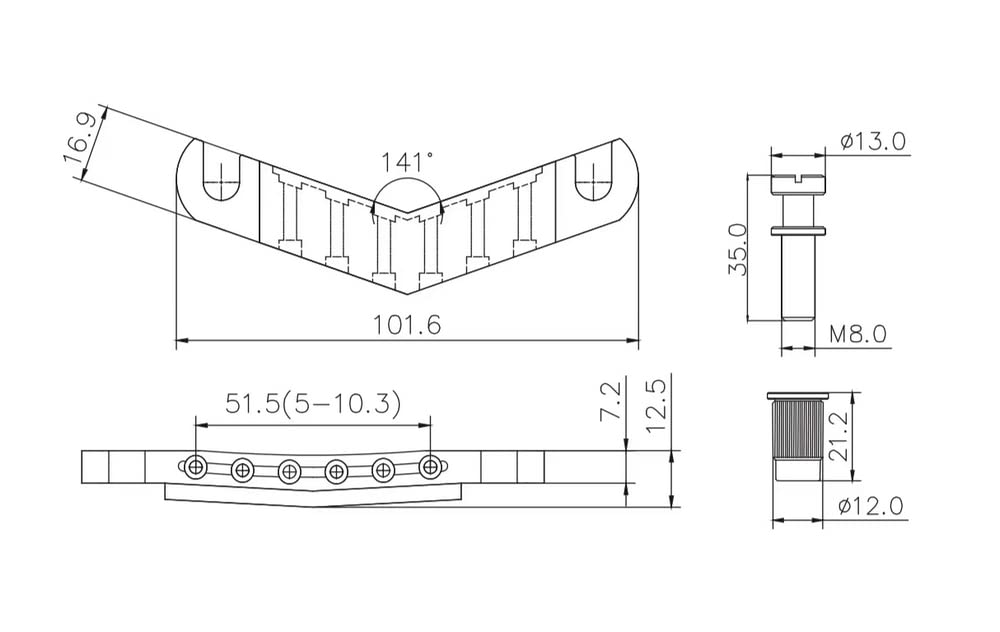 Black Guitar Stop Bar Tailpiece with Anchors and Studs P975