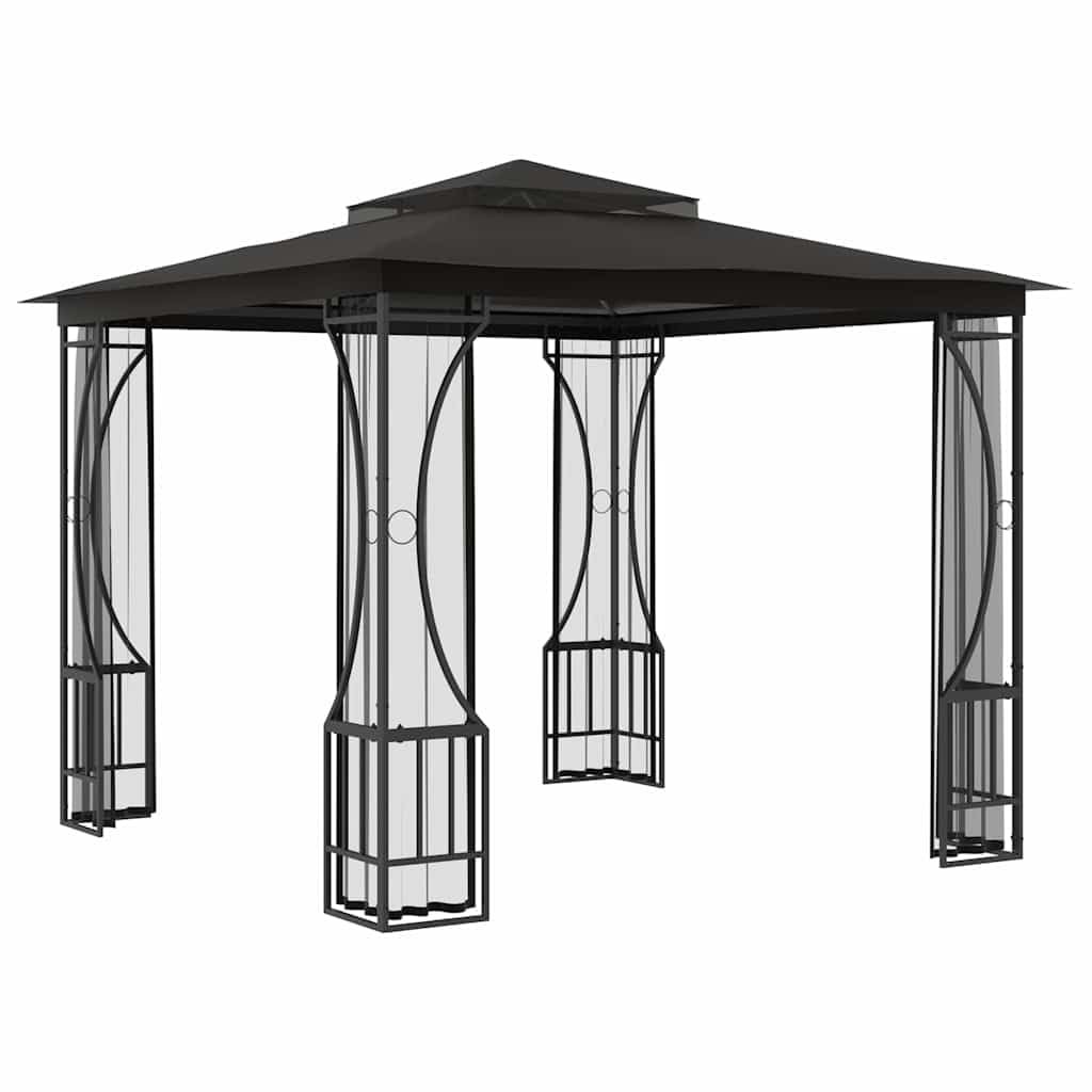 Steel Frame Gazebo with Nets, 9.8x9.8x8.7 ft Anthracite K968902