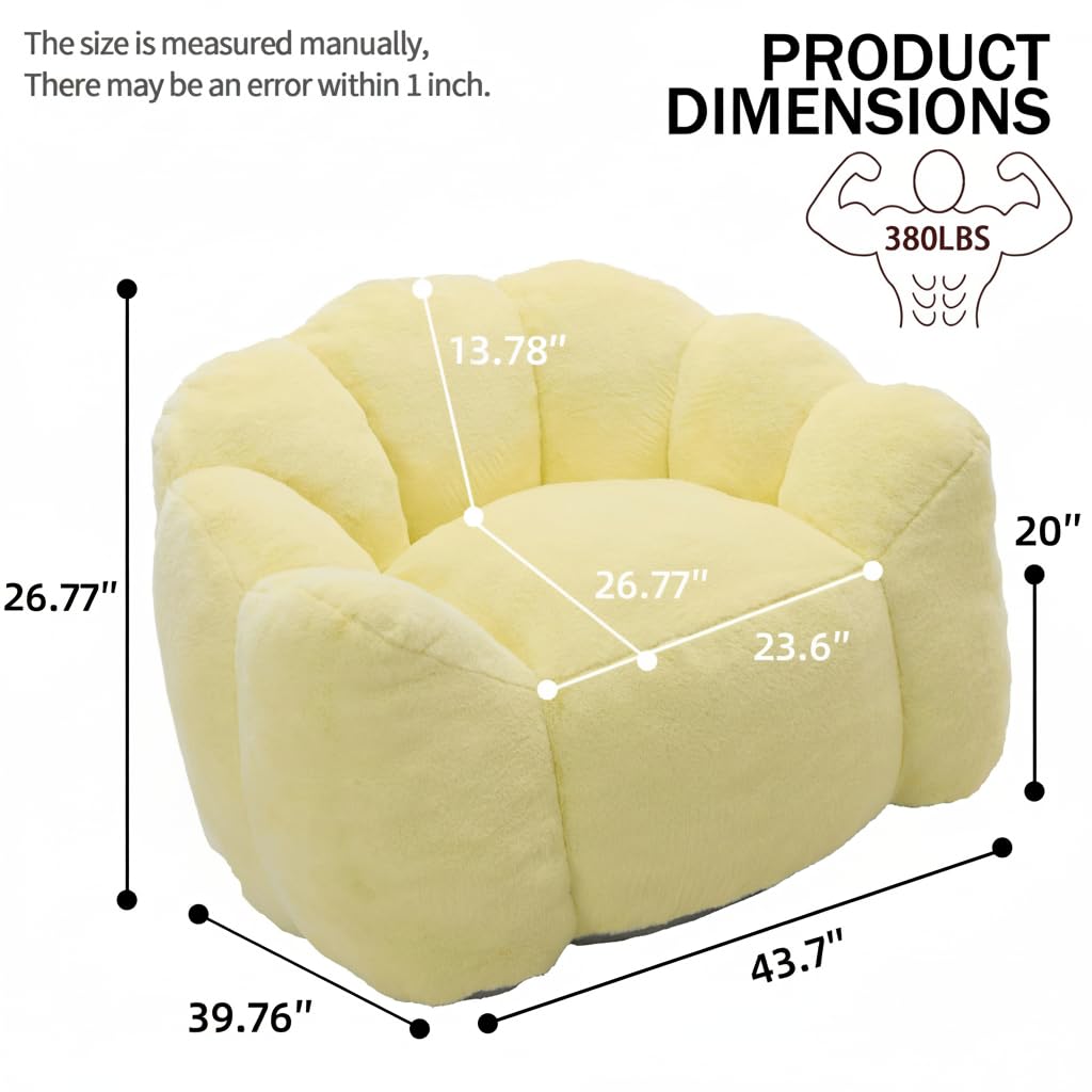 Large Yellow Faux Fur Bean Bag Chair L2722