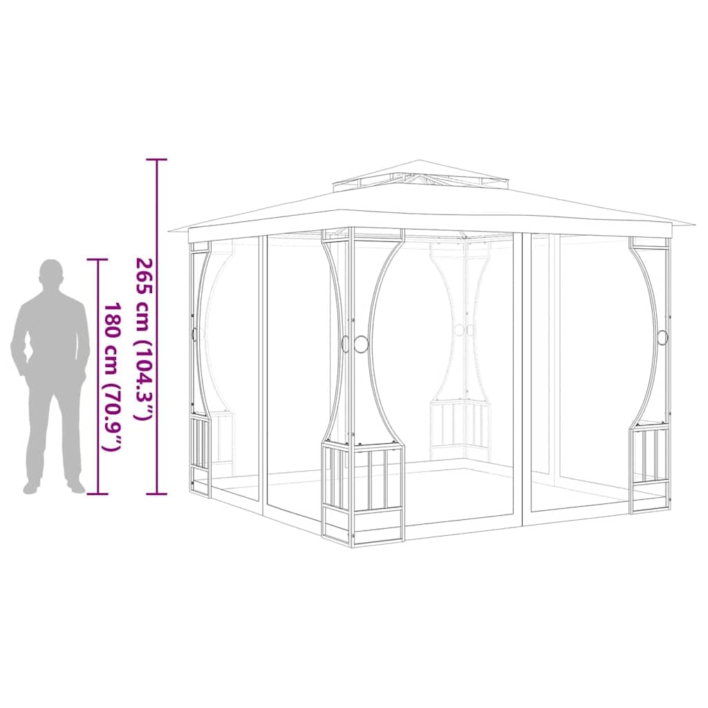 Steel Frame Gazebo with Nets, 9.8x9.8x8.7 ft Anthracite K968902