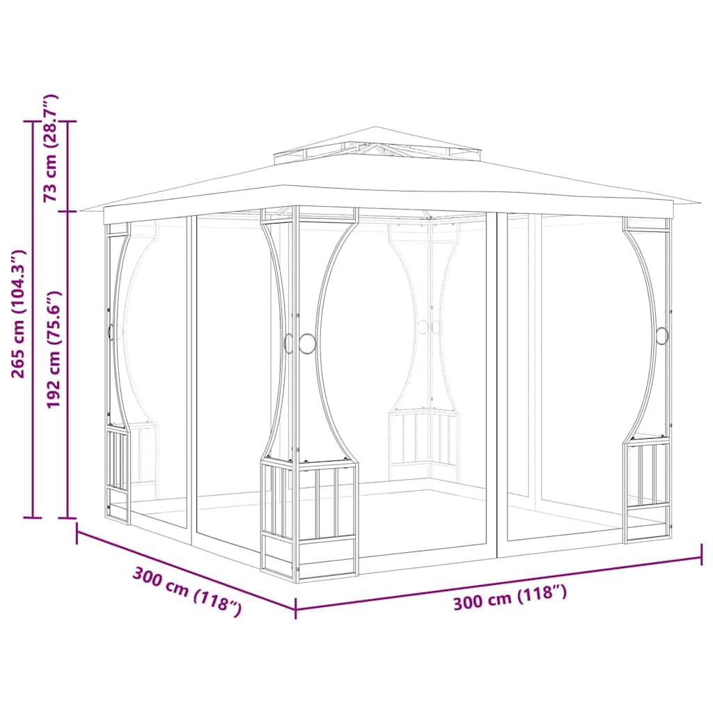 Steel Frame Gazebo with Nets, 9.8x9.8x8.7 ft Anthracite K968902