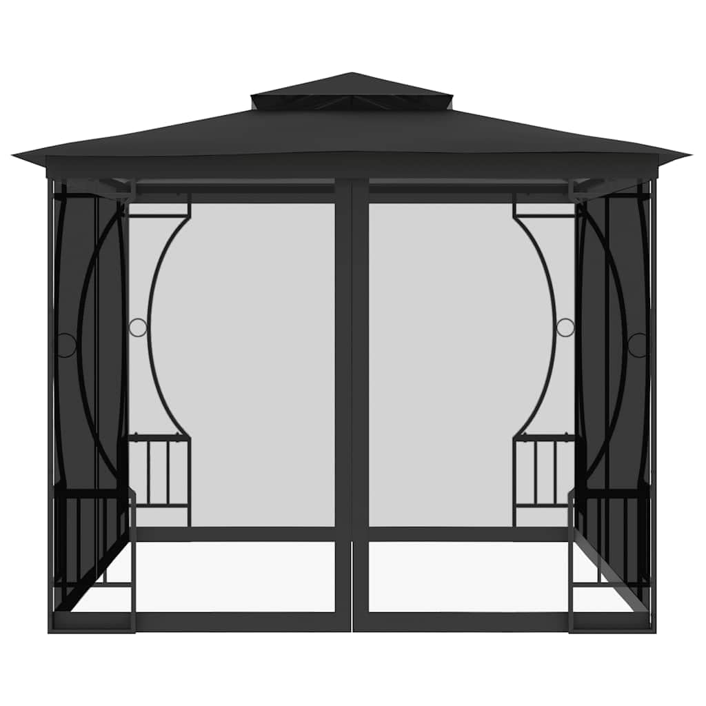 Steel Frame Gazebo with Nets, 9.8x9.8x8.7 ft Anthracite K968902
