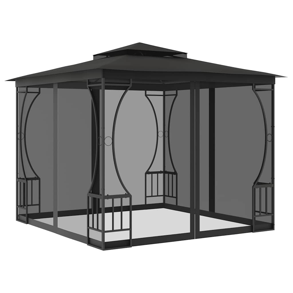 Steel Frame Gazebo with Nets, 9.8x9.8x8.7 ft Anthracite K968902
