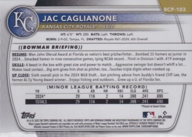 2025 Bowman Chrome Refractor Baseball Trading Card Y3631