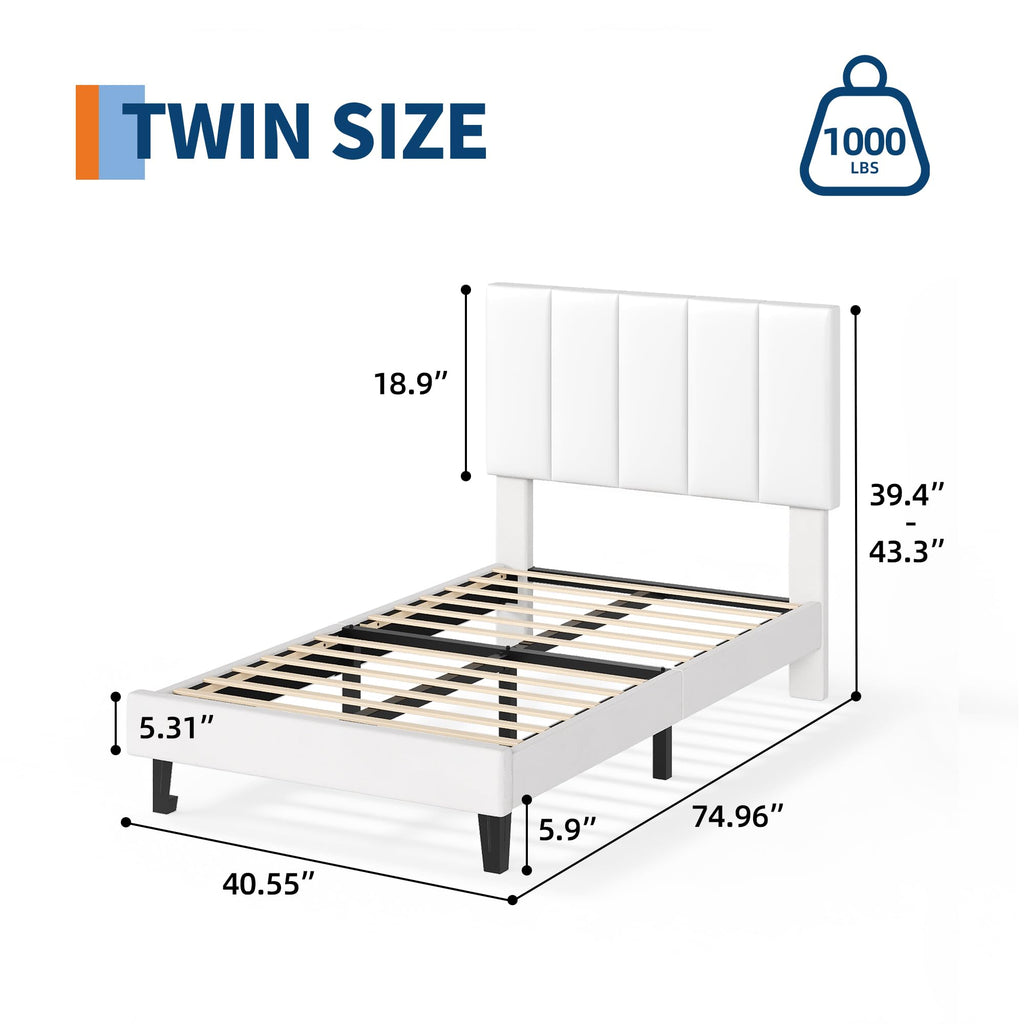 White Twin Size Upholstered Bed Frame L90311