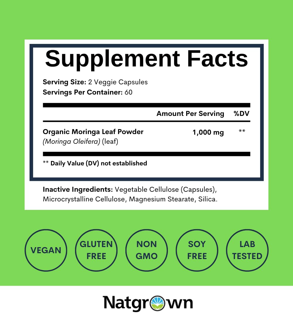 Organic Moringa 1000 mg 120 Ct Capsules A9891