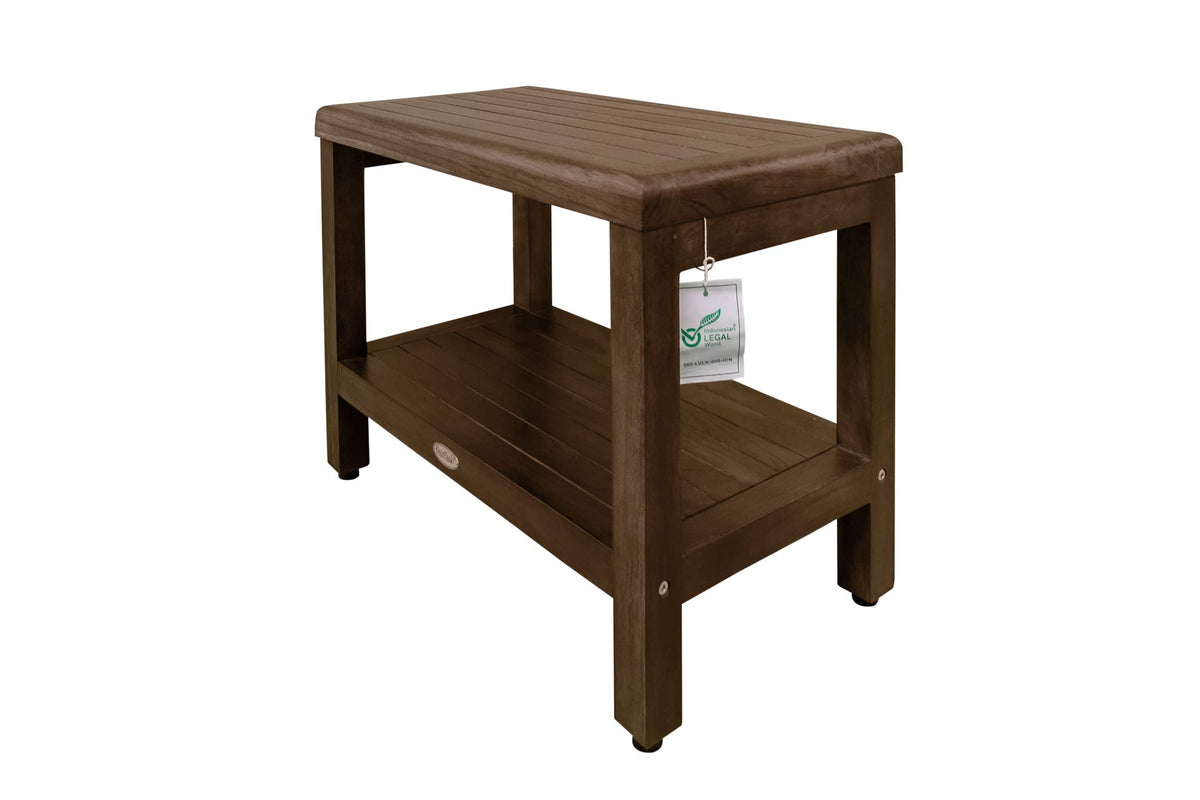 24" Teak Shower Bench with Shelf D3984