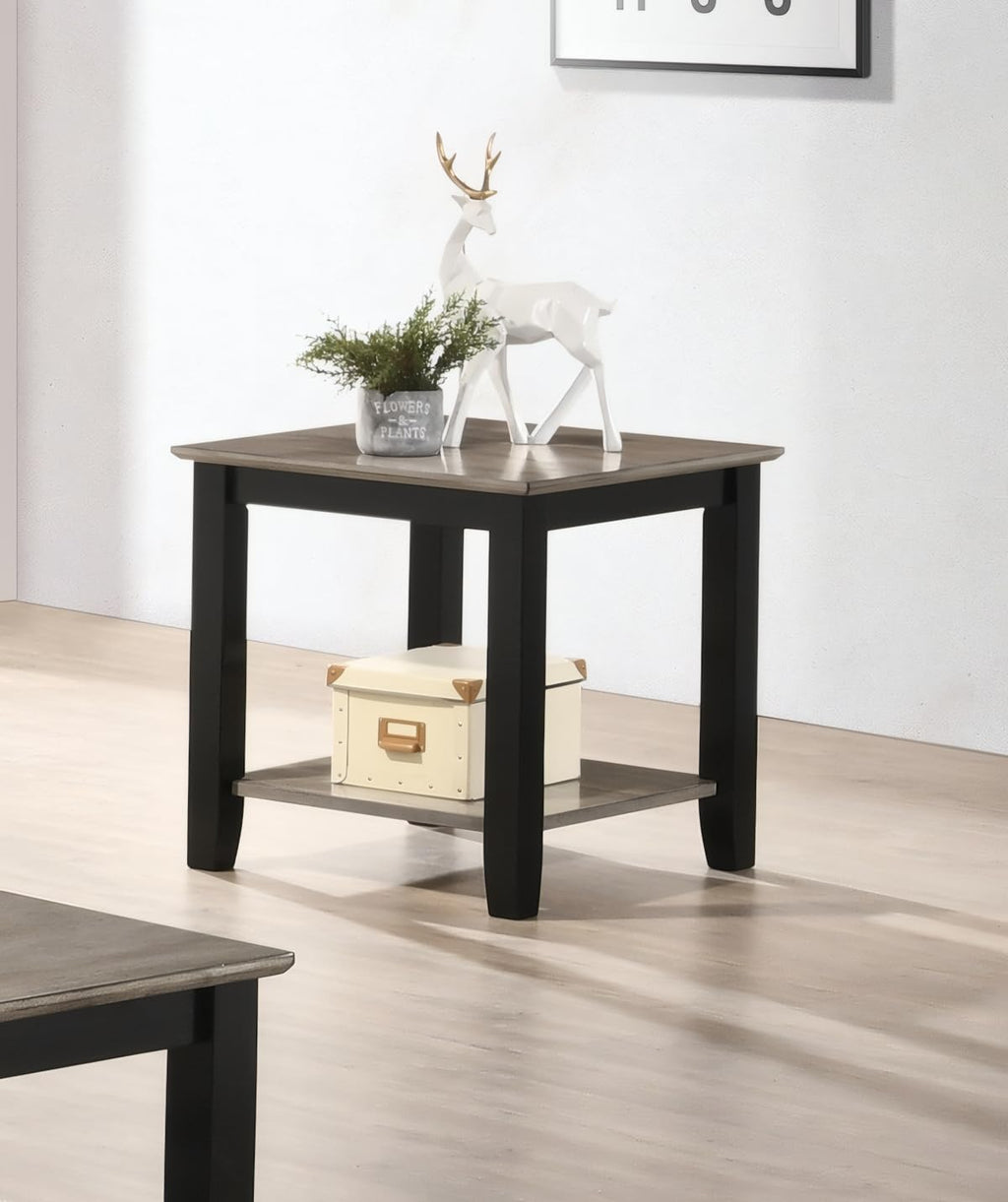 Square End Table with Walnut Veneer Top and Open Shelf Storage L762
