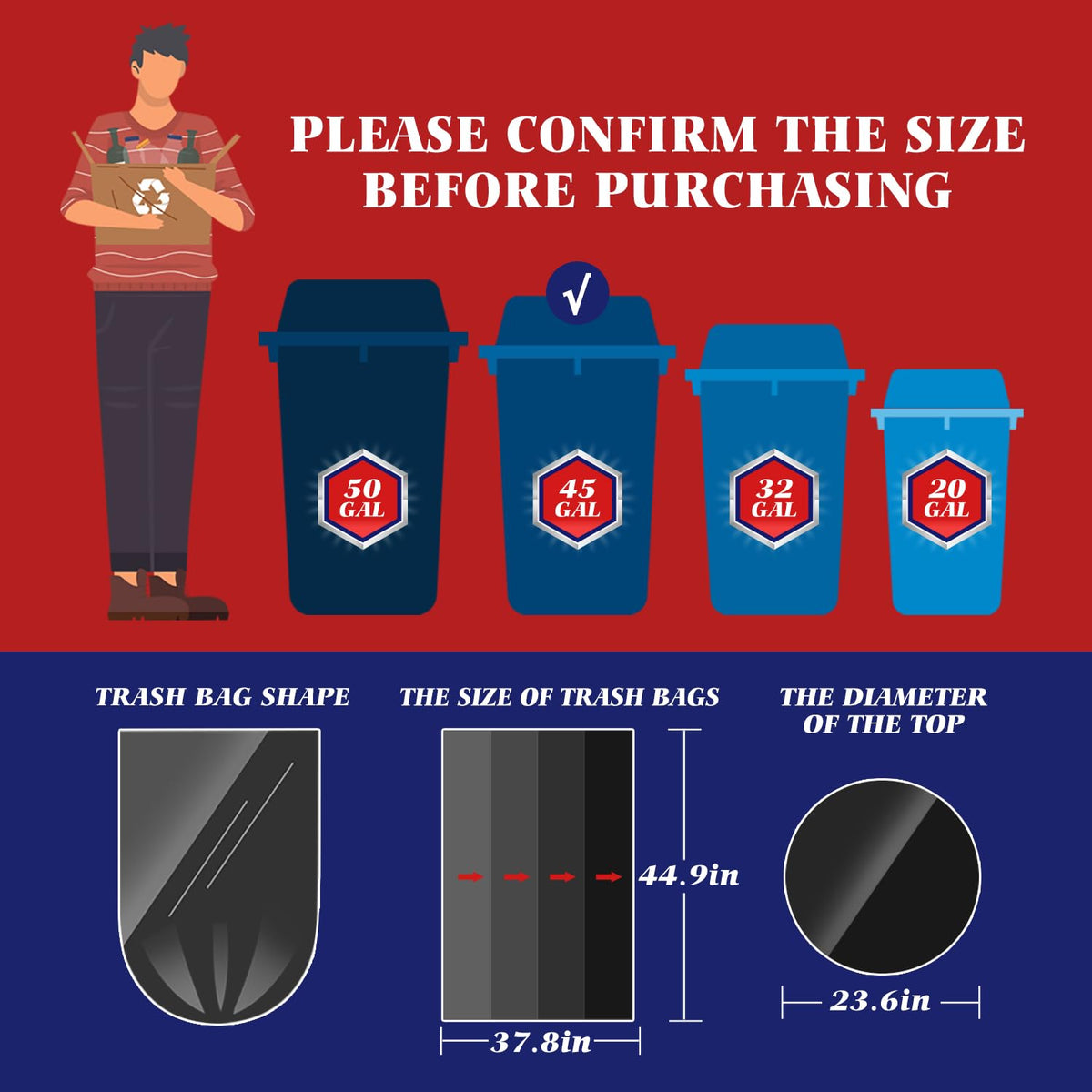 Black 40-45 Gallon Trash Bags 100 Count T865