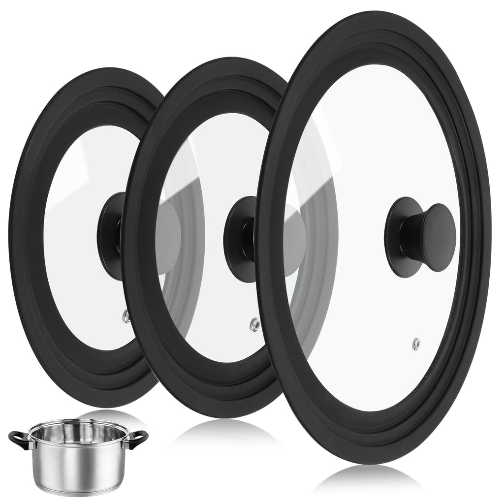 3 Pc Tempered Glass Pot Lids with Silicone Rim Y958