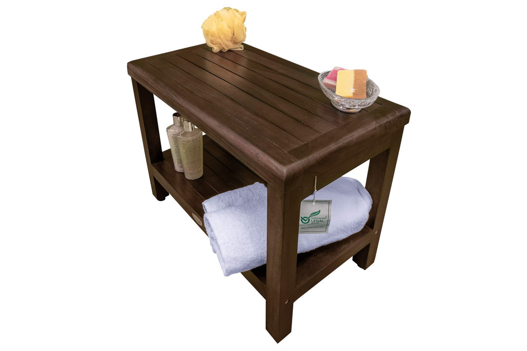 24" Teak Shower Bench with Shelf D3984