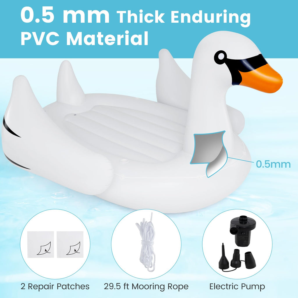 Giant Inflatable Swan Pool Float with 4 Cup Holders J1348