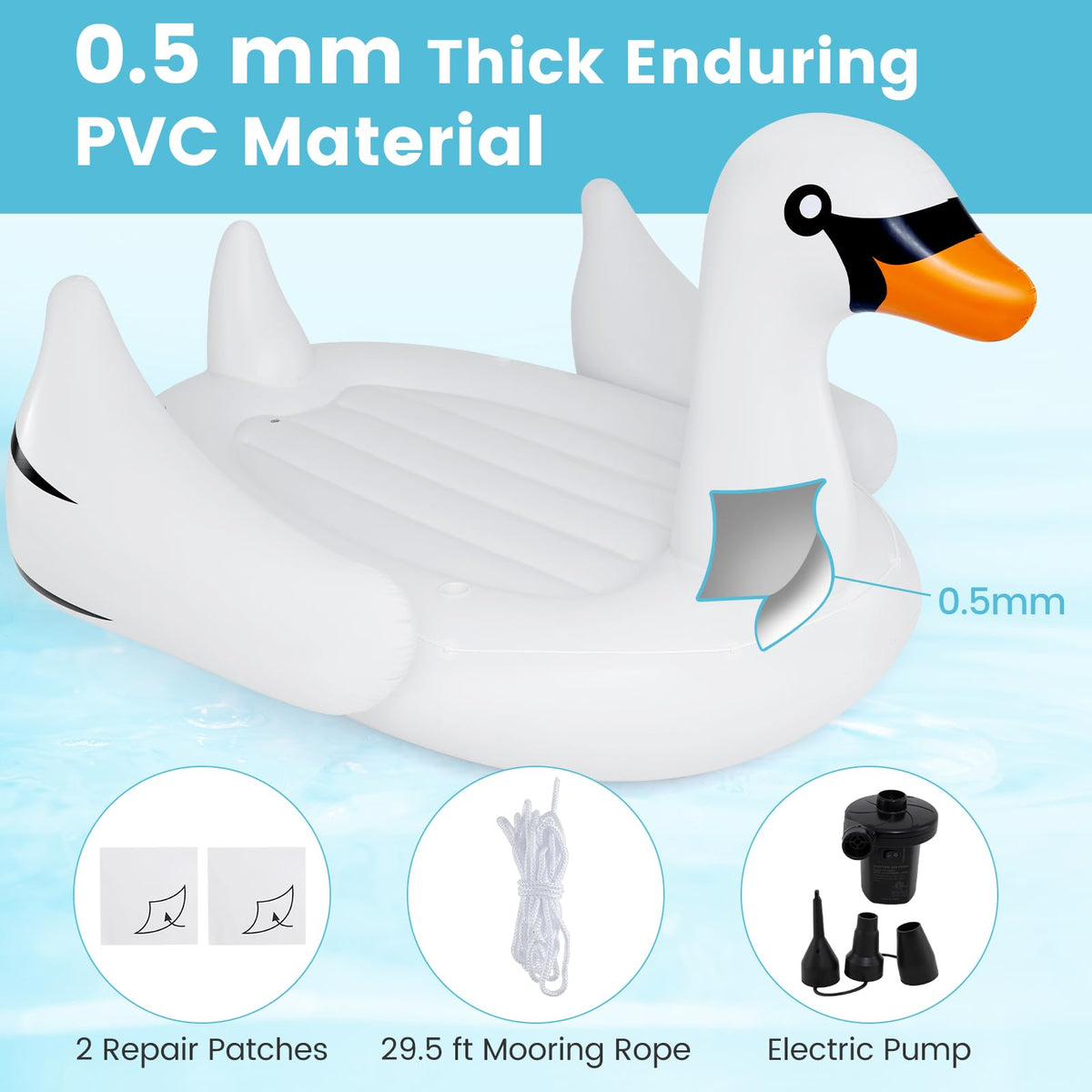 Giant Inflatable Swan Pool Float with 4 Cup Holders J1348