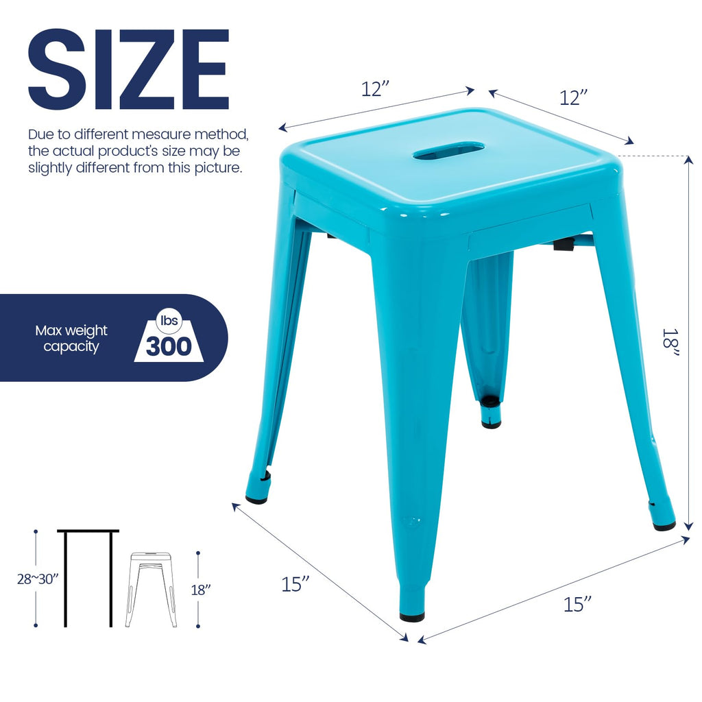 Teal Blue 18 Inch Metal Stools Set of 4 E939
