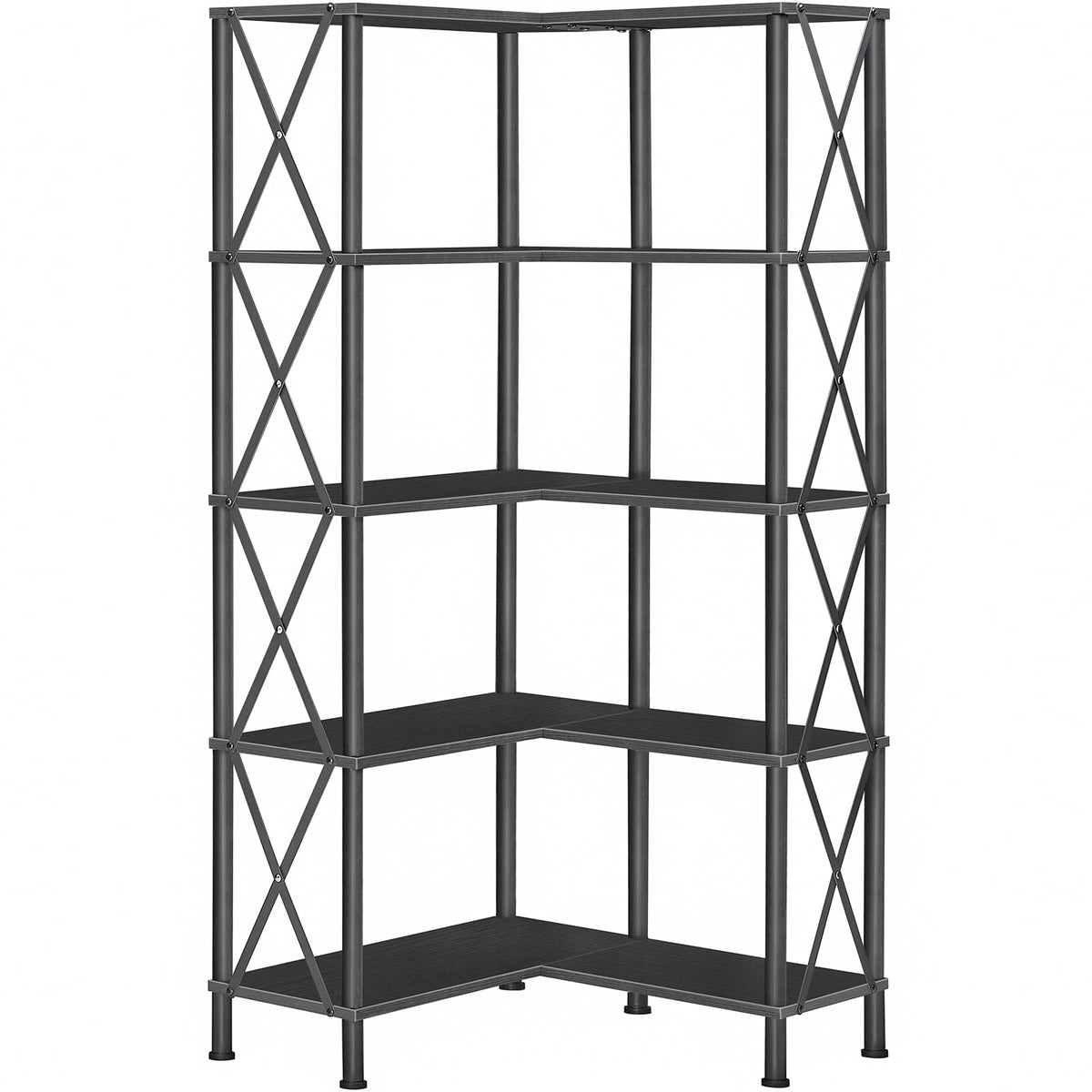 Black 5-Tier L-Shaped Corner Bookshelf O7718