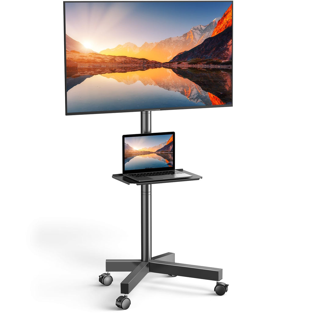 Rolling TV Stand on Wheels for 23-65 Inch TVs, Tilt Mobile TV Cart Holds up to 99 lbs with Adjustable Height Shelf T800