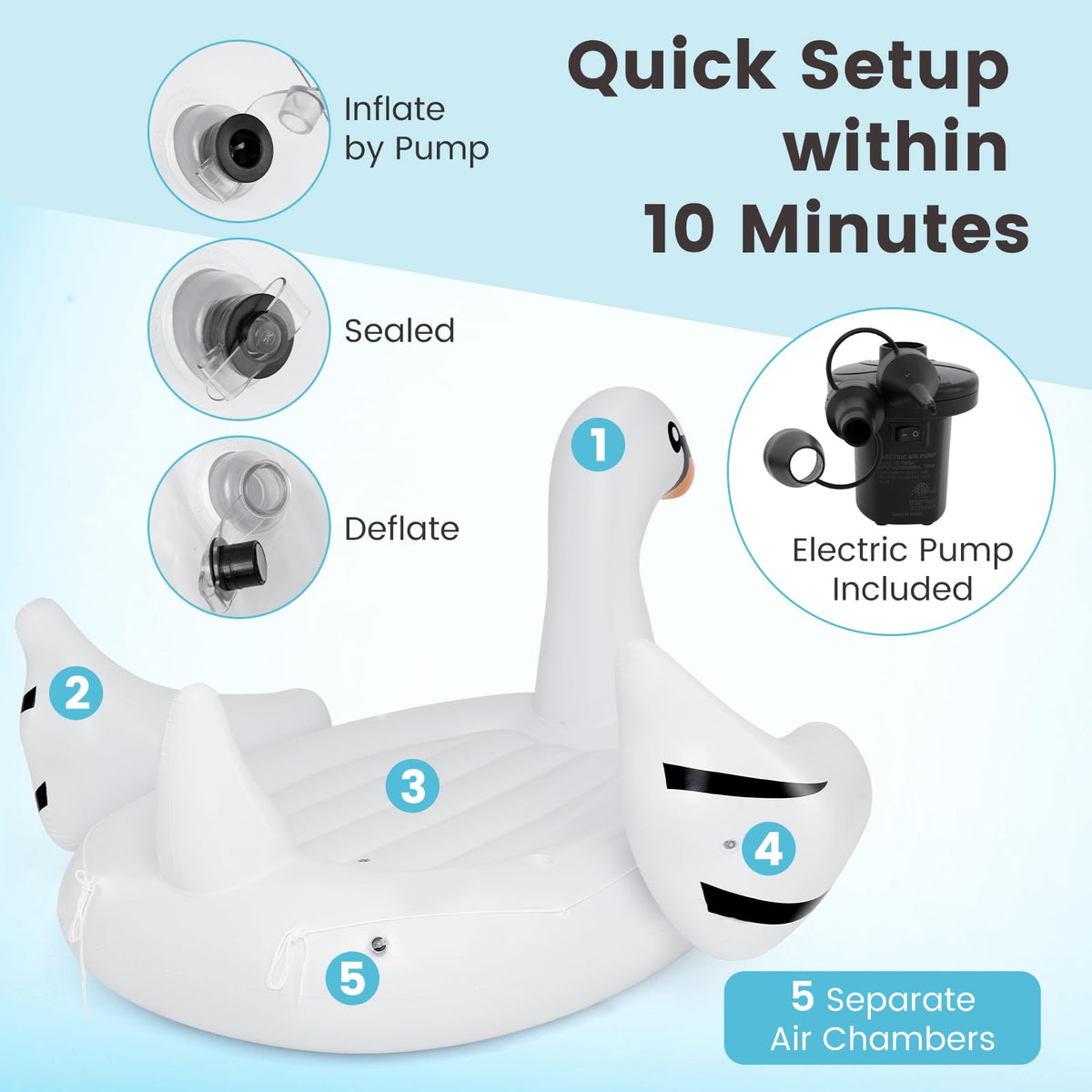 Giant Inflatable Swan Pool Float with 4 Cup Holders J1348