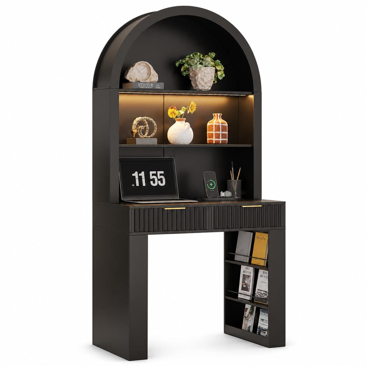35.4" Arched Writing Desk with Hutch & Power Outlet S2153
