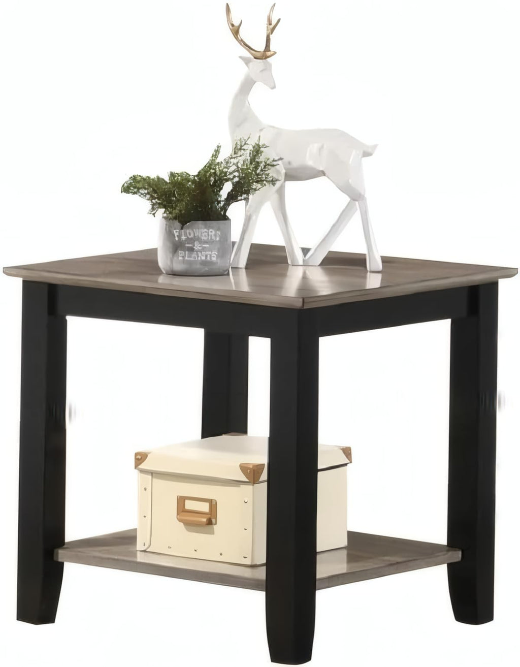Square End Table with Walnut Veneer Top and Open Shelf Storage L762