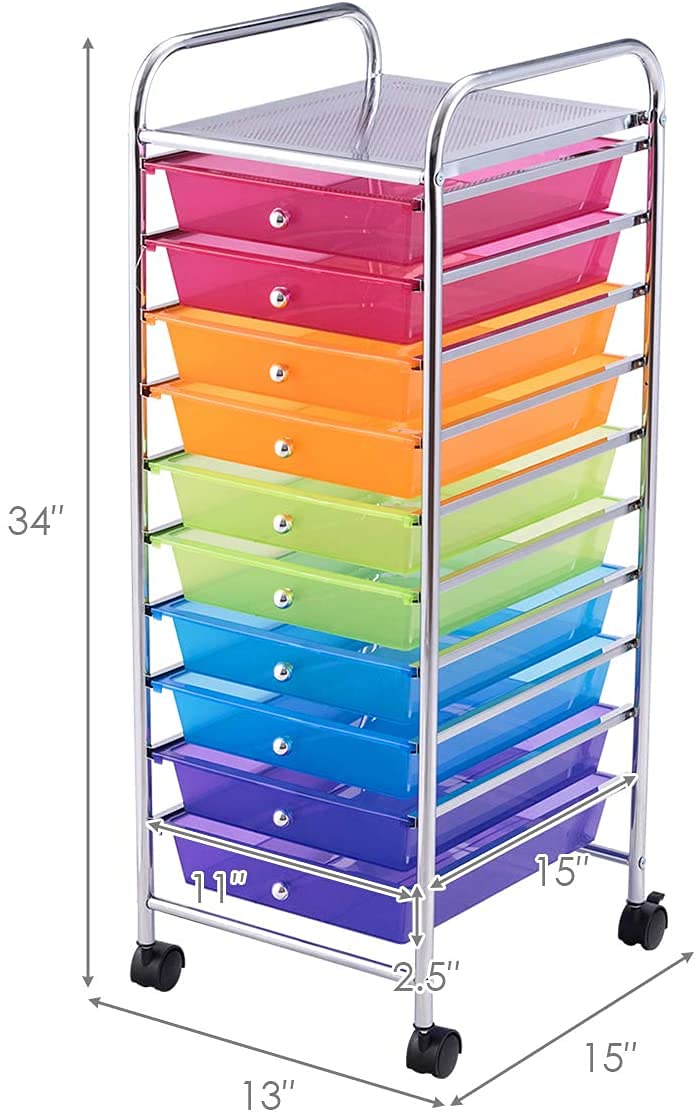 10 Drawer Rolling Storage Cart with Lockable Wheels W914