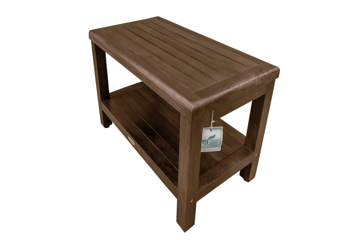 24" Teak Shower Bench with Shelf D3984