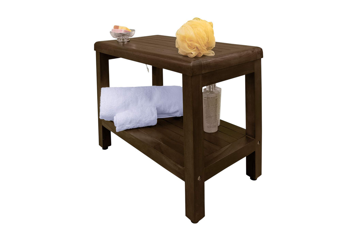 24" Teak Shower Bench with Shelf D3984