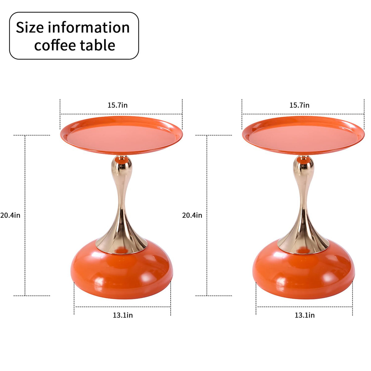 2-Pack Hourglass Side Table Orange Glossy Accent Table L168801
