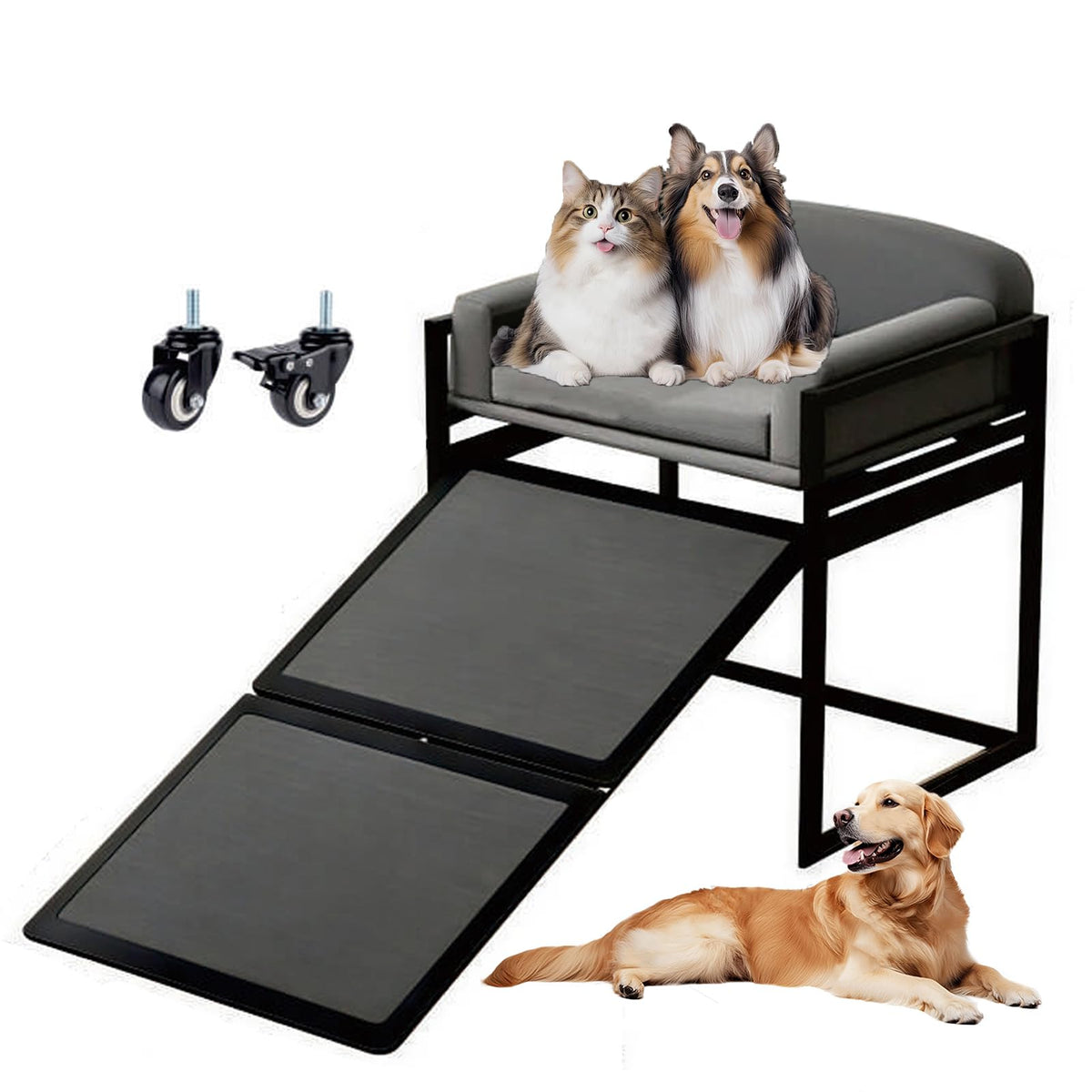 Extra Wide Non Slip Dog Stairs with Wheels M517