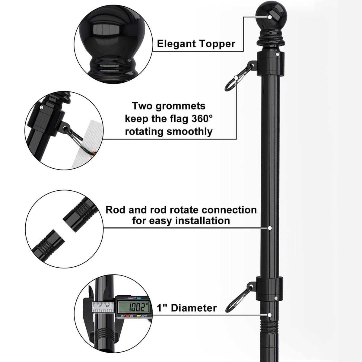 5FT Stainless Steel Flag Pole with Holder H341