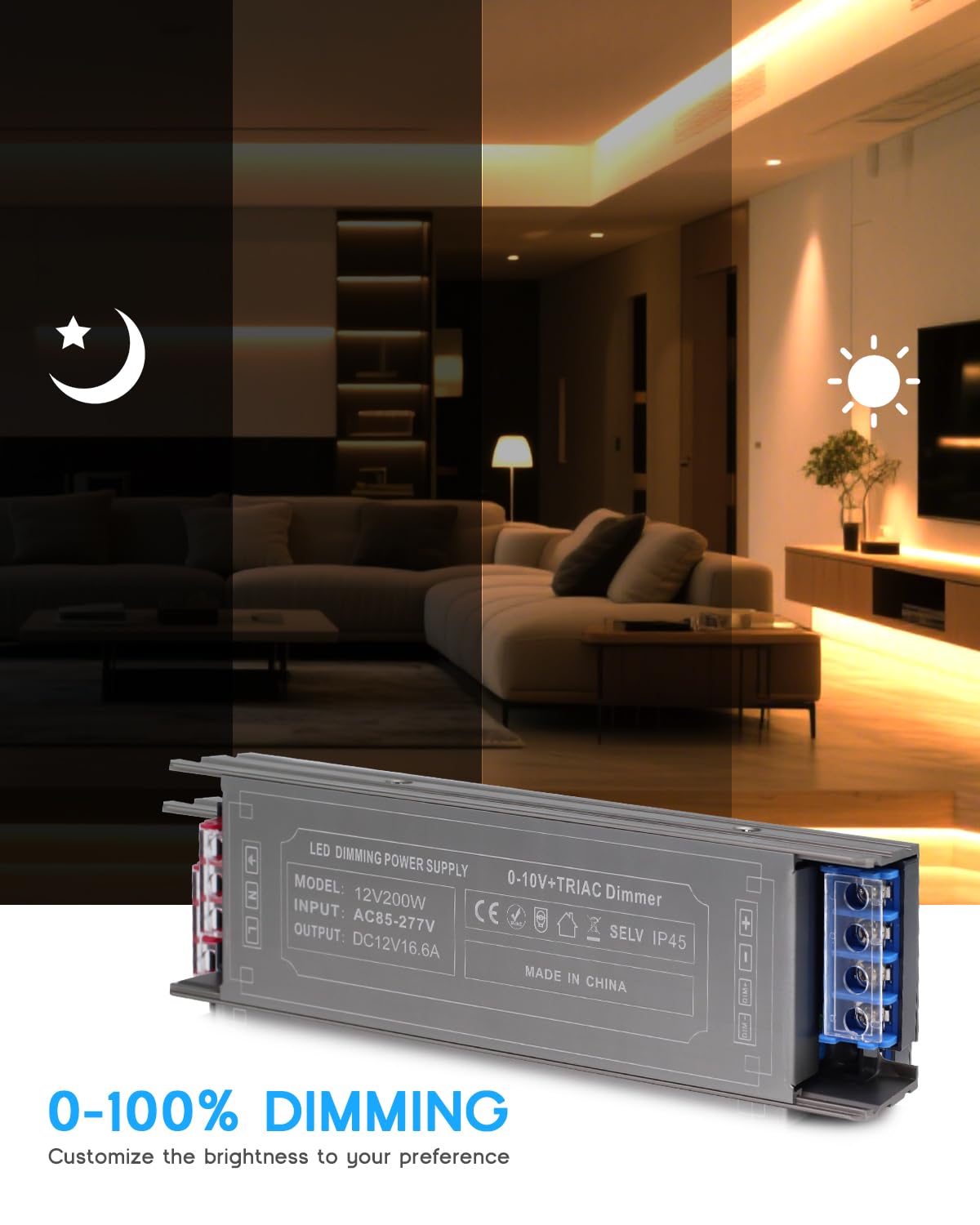200 Watts Dimmable LED Driver 85V-277V AC to 24V DC Converter H91667
