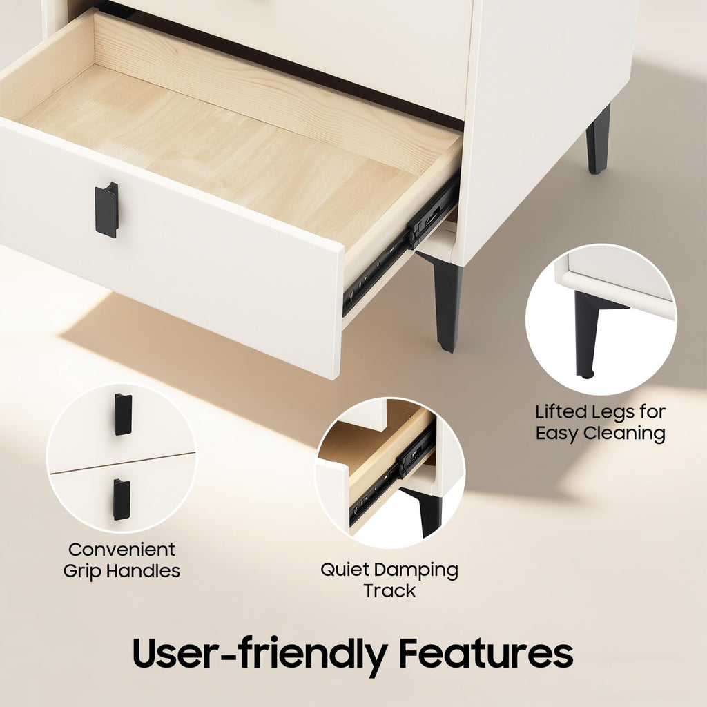 Beige 3 Drawer Smart Nightstand with Fingerprint Lock Z9239