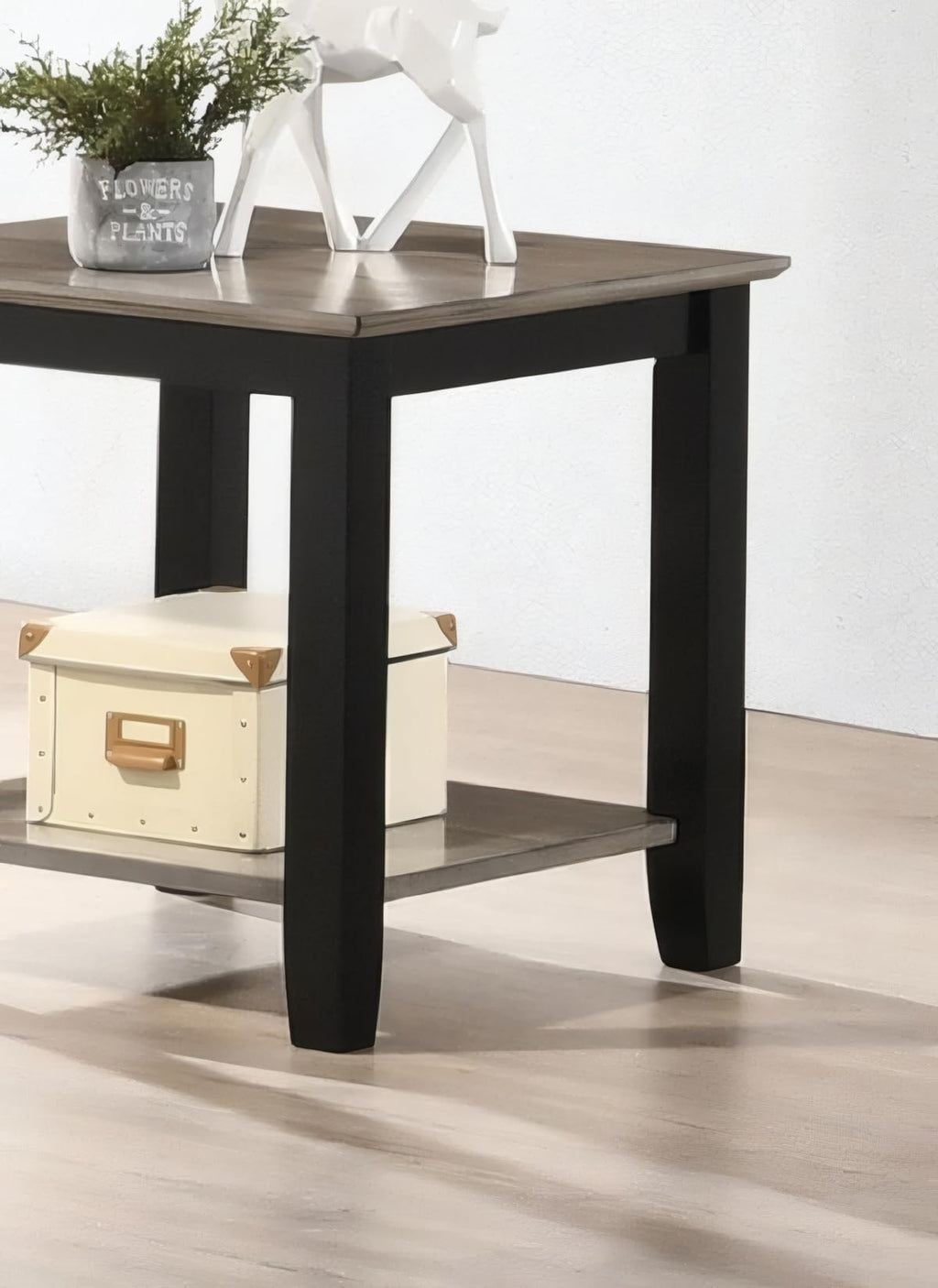 Square End Table with Walnut Veneer Top and Open Shelf Storage L762