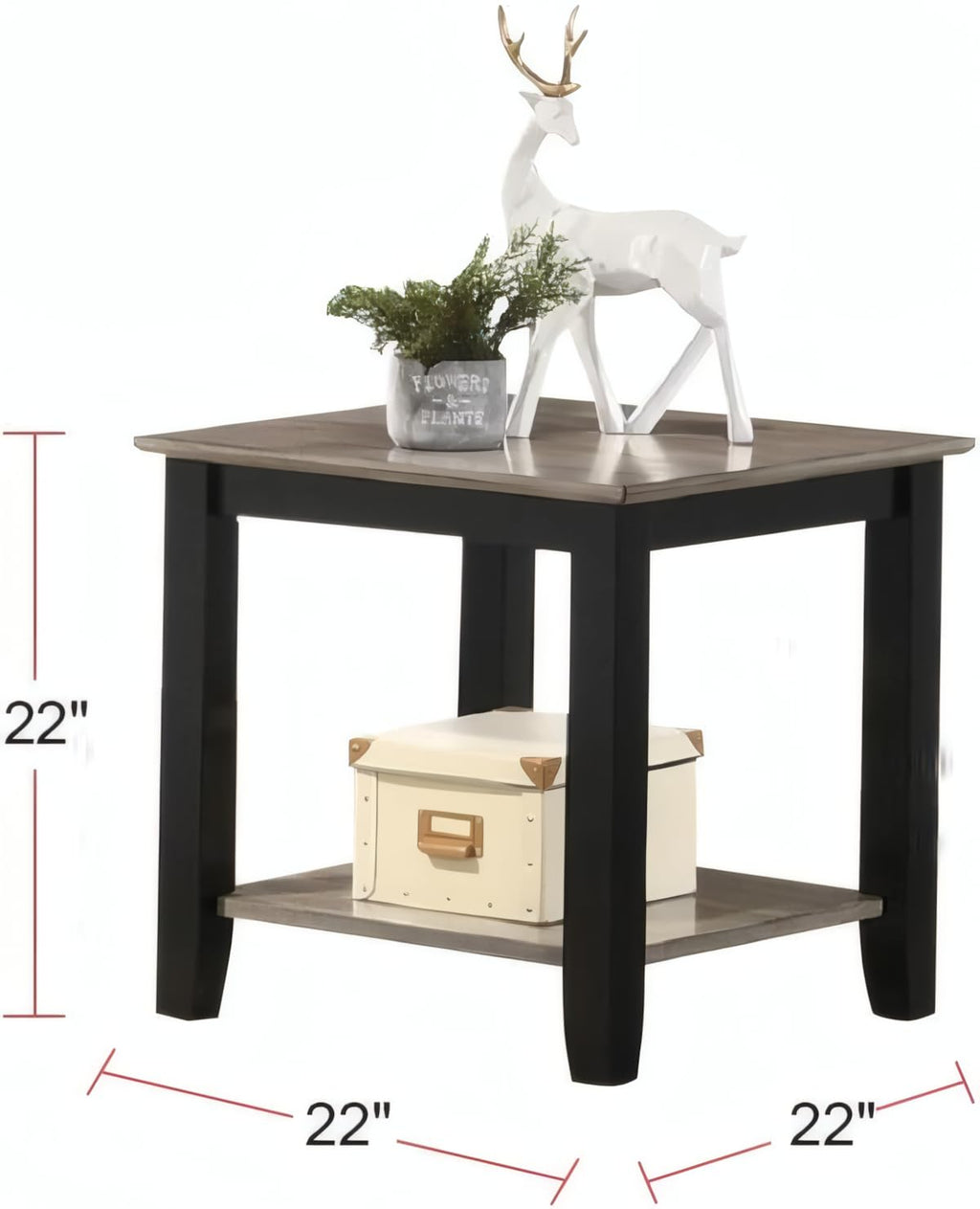 Square End Table with Walnut Veneer Top and Open Shelf Storage L762