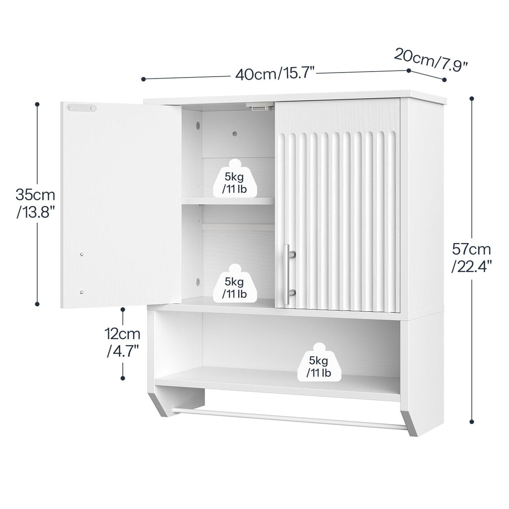 White Fluted Bathroom Wall Cabinet with Towel Rack G834