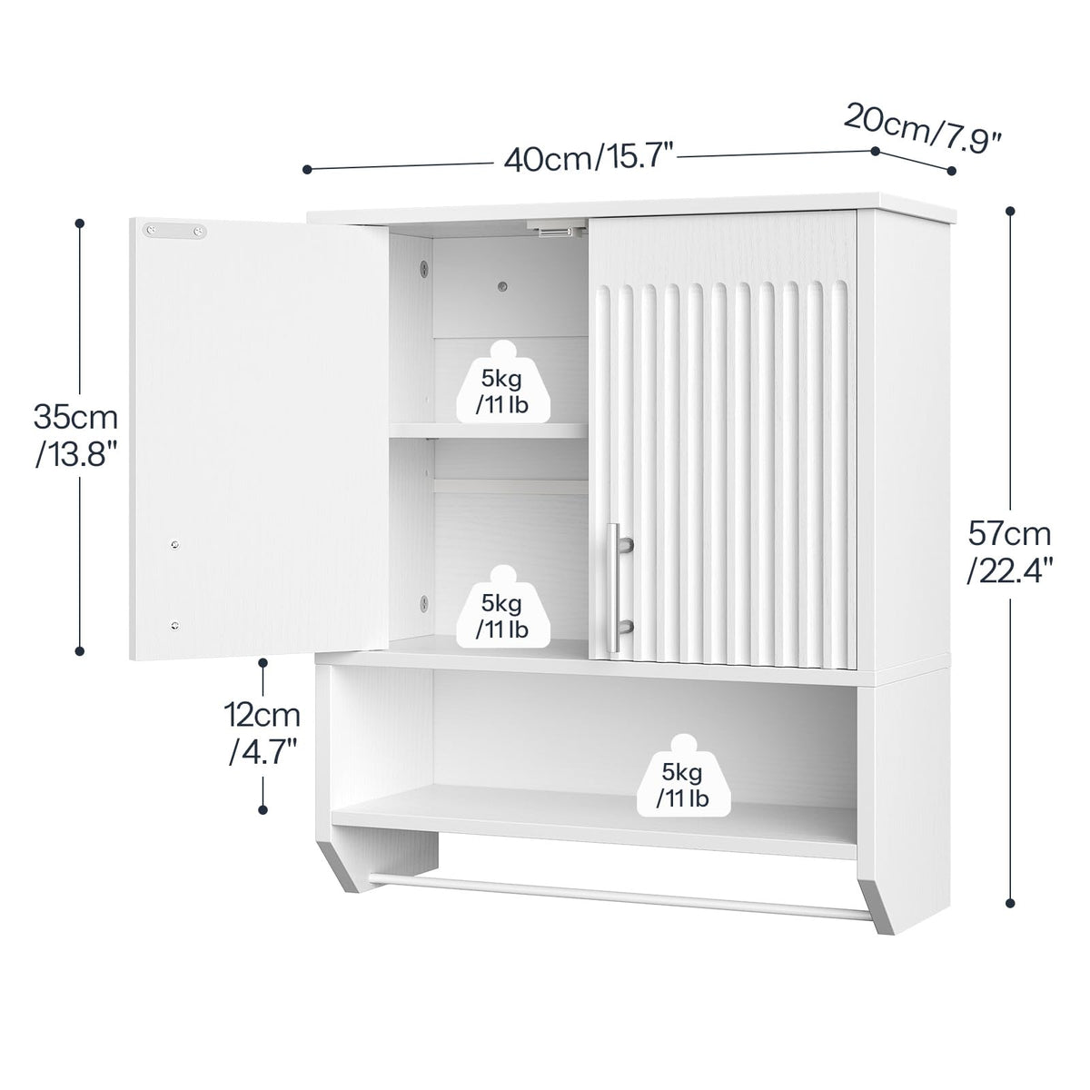 White Fluted Bathroom Wall Cabinet with Towel Rack G834