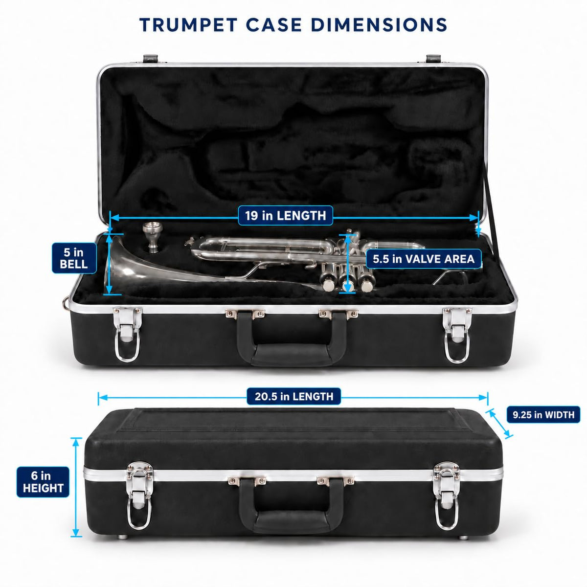 Lightweight ABS Hard Case for Bb Trumpet, Black J4244