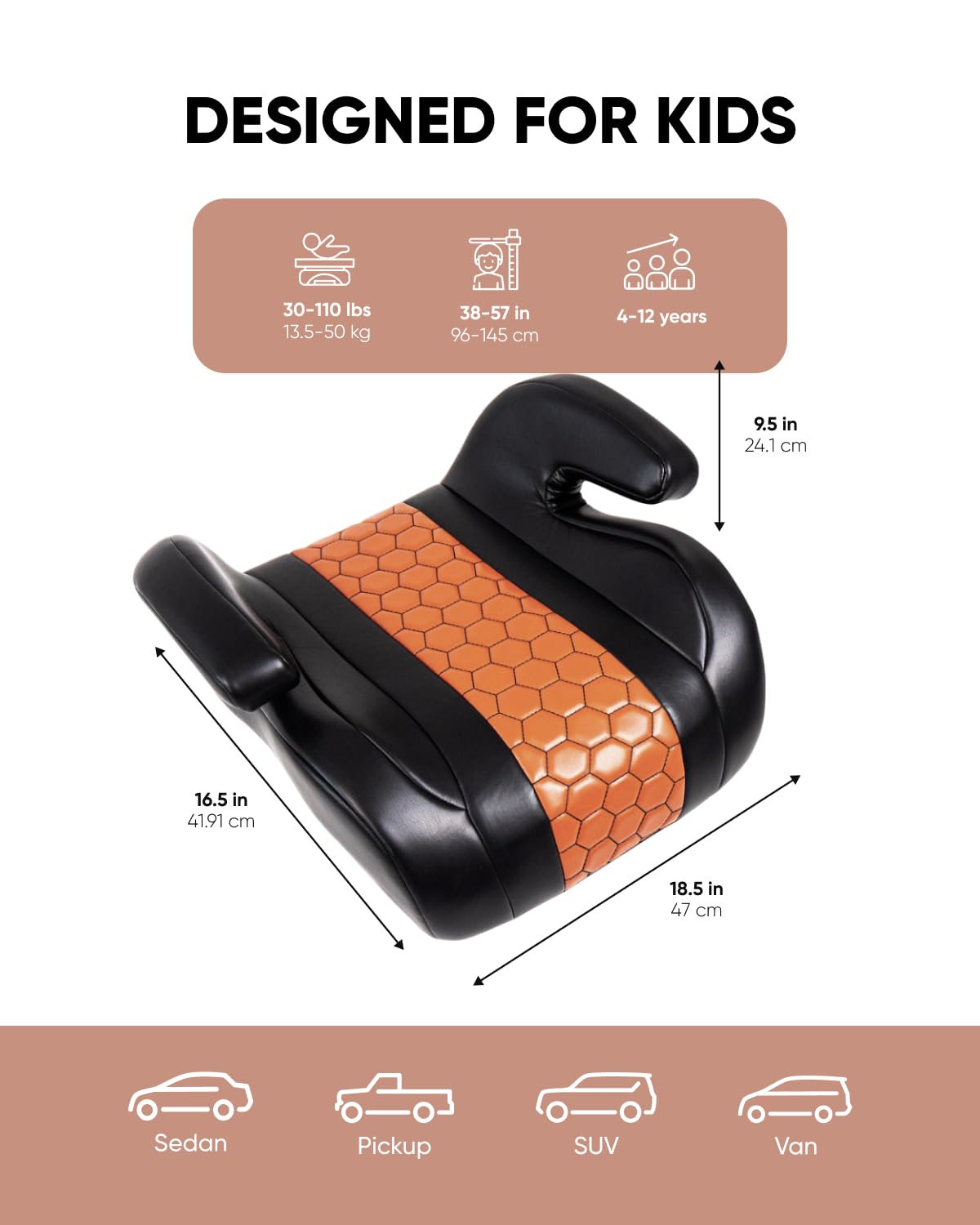 Black-Brown Backless Booster Seat, Waterproof Leather Seat Protector & Kick Mat Set H95743