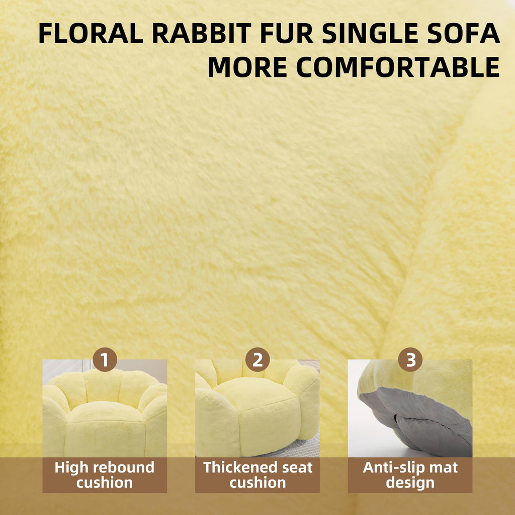 Large Yellow Faux Fur Bean Bag Chair L2722