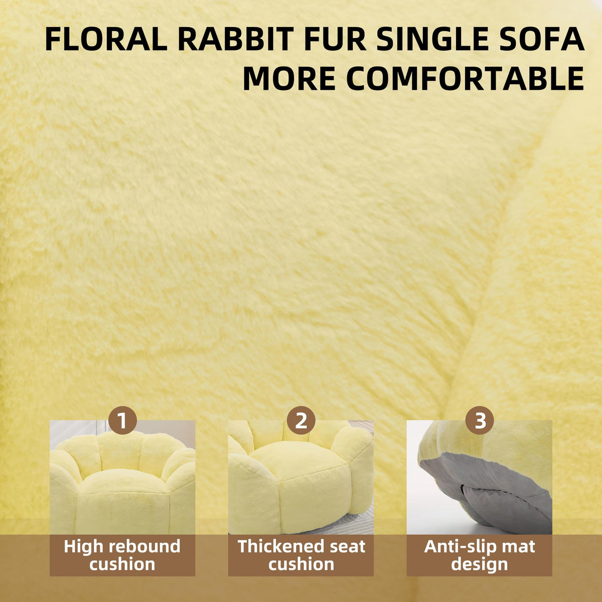 Large Yellow Faux Fur Bean Bag Chair L2722