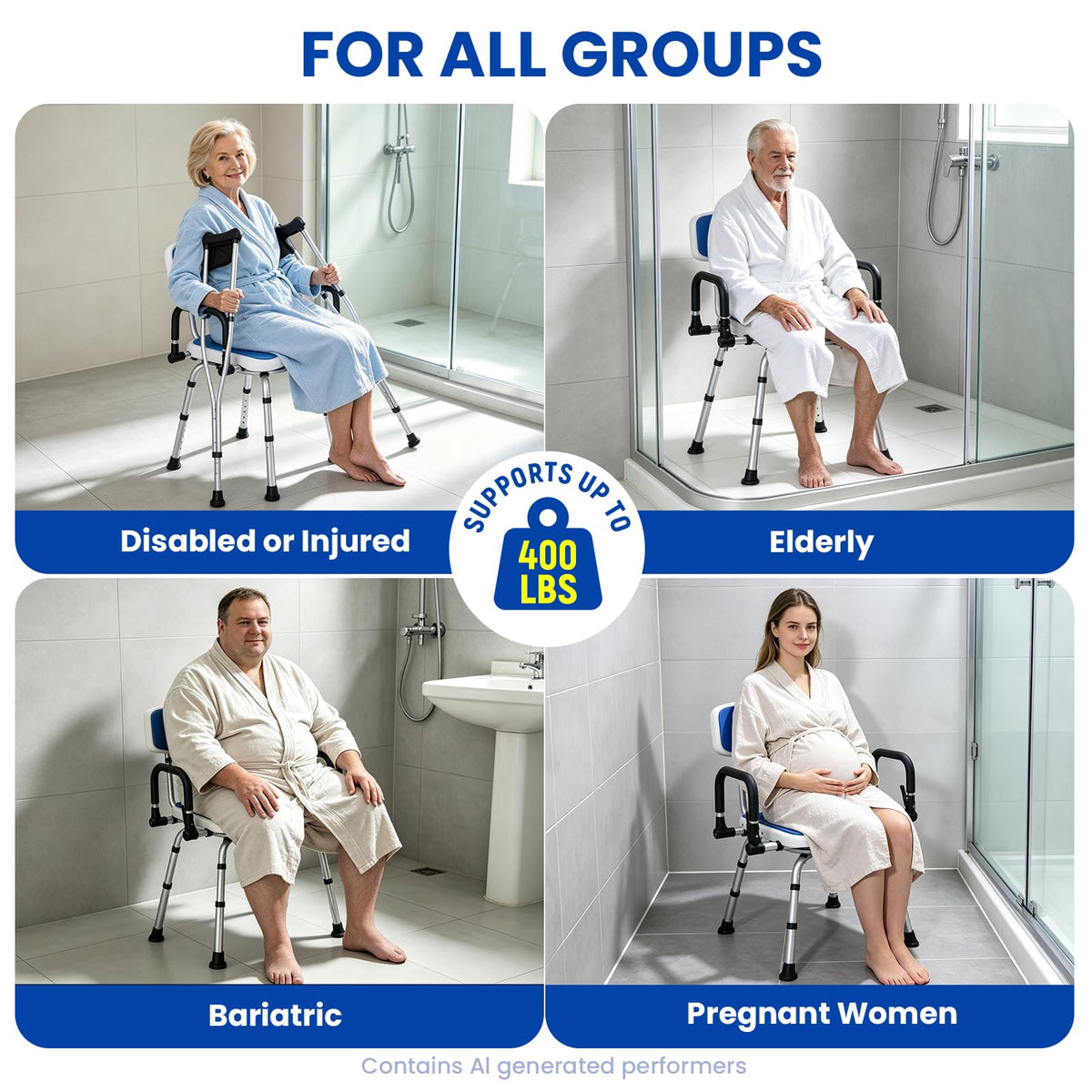 Swivel Shower Chair with Pivoting Arms, Adjustable Height U306855