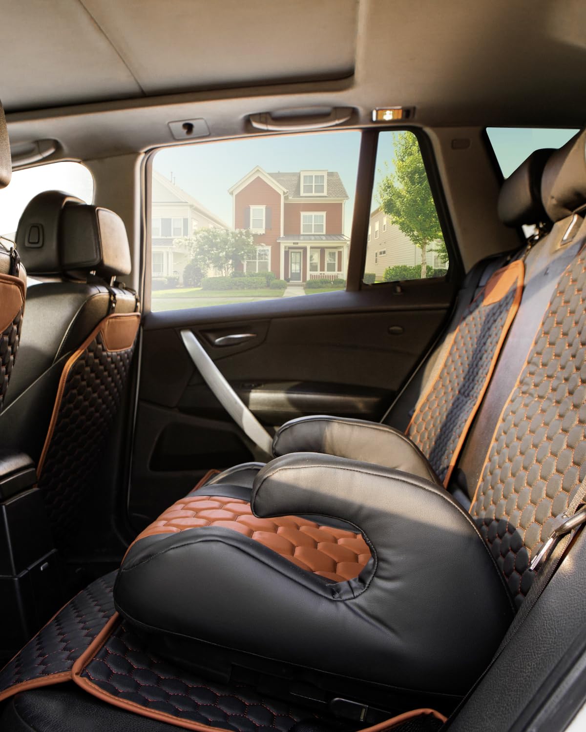 Black-Brown Backless Booster Seat, Waterproof Leather Seat Protector & Kick Mat Set H95743