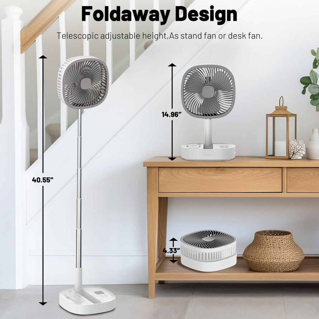 Portable Oscillating Pedestal Fan, 4 Speed 7200Mah Rechargeable Gray Z379475