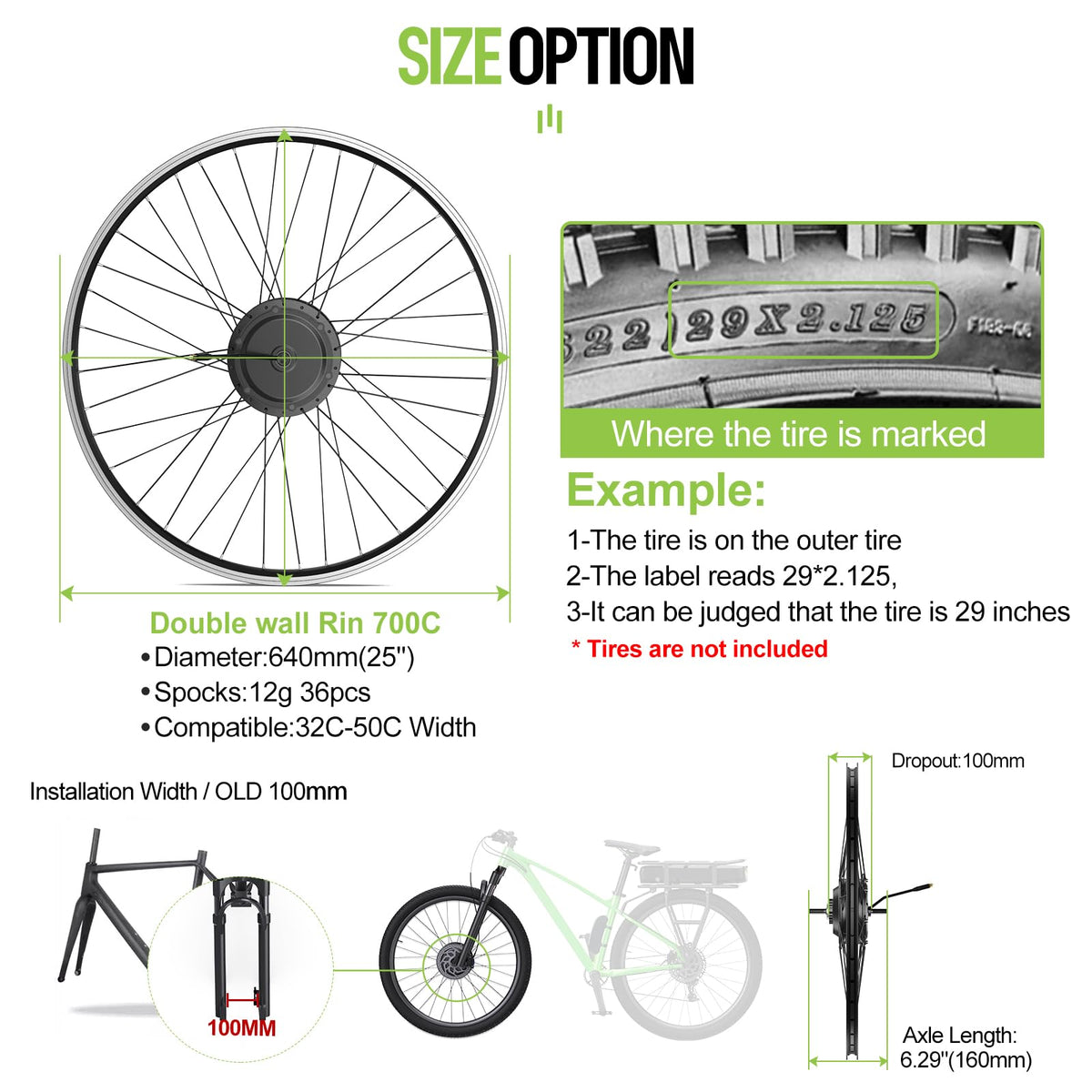 48V 500W Front Hub Motor Ebike Conversion Kit P65514