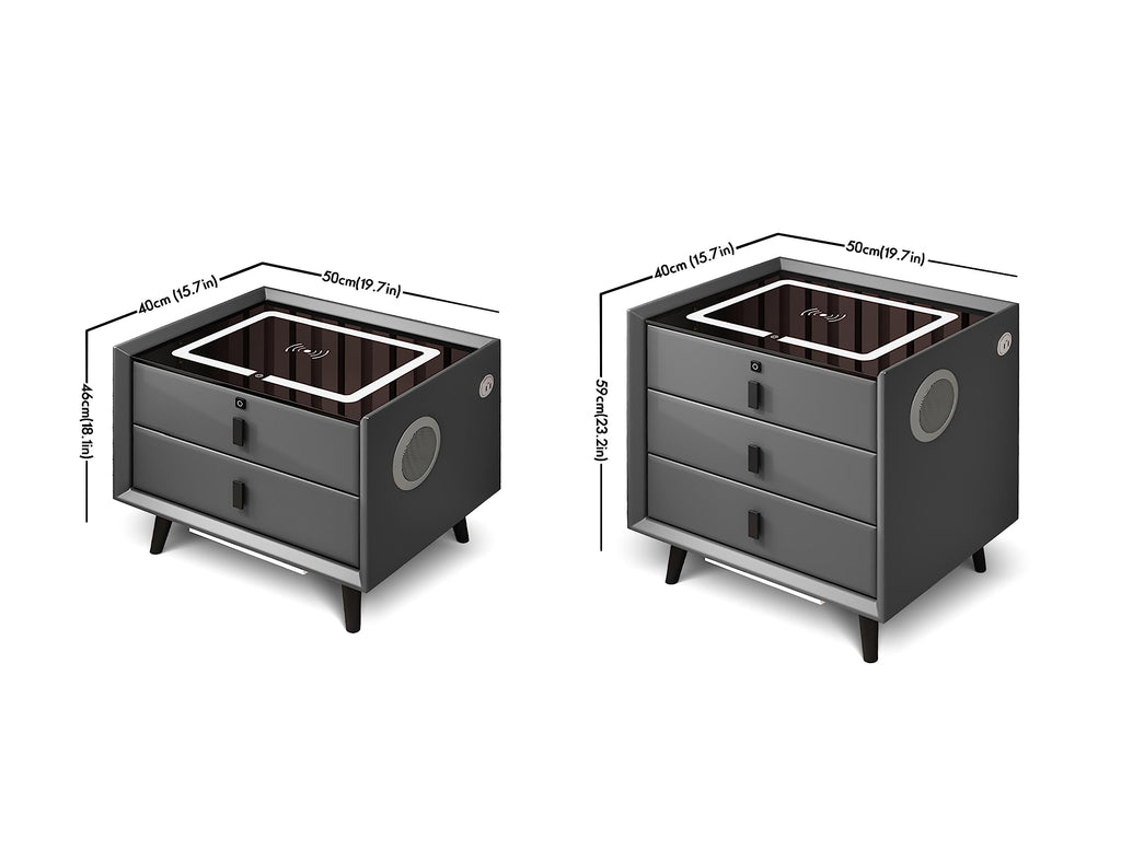 Grey Three Drawers Nightstand with Fingerprint Lock and Wireless Charging U38664