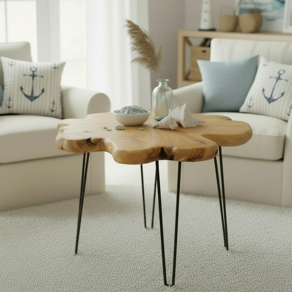 Flower-Shaped Live Edge Cedar Coffee Table Q28921