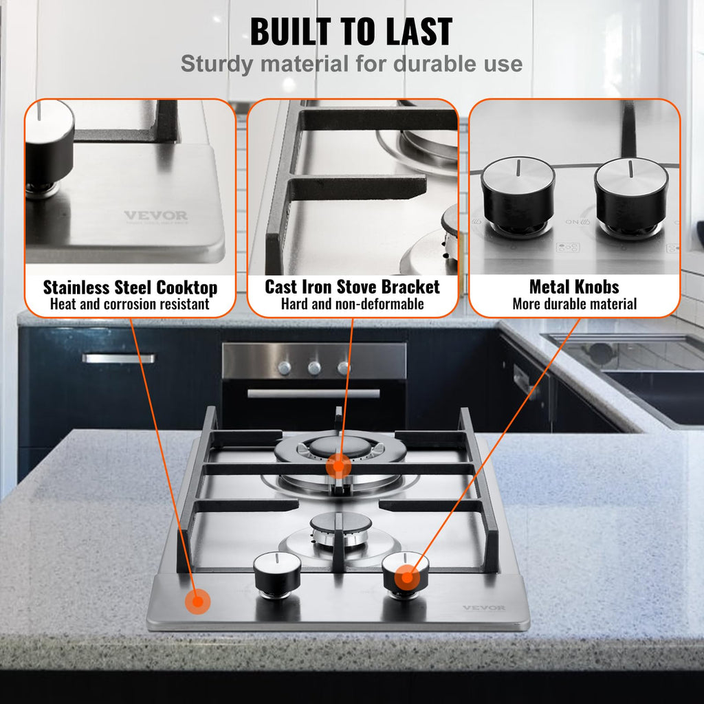 12 inch 2 Burners Stainless Steel Gas Cooktop V64258