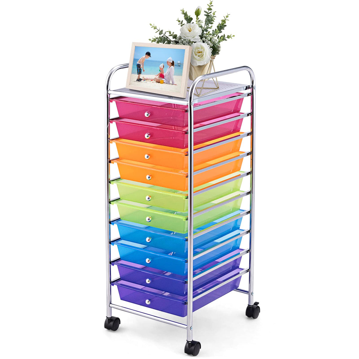 10 Drawer Rolling Storage Cart with Lockable Wheels W914