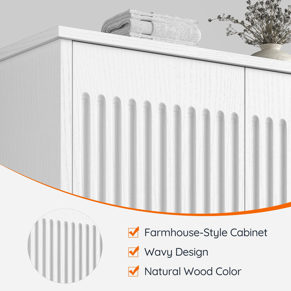 White Fluted Bathroom Wall Cabinet with Towel Rack G834