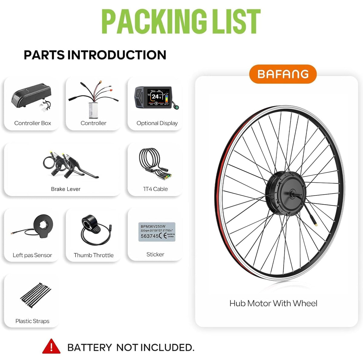 48V 500W Front Hub Motor Ebike Conversion Kit P65514