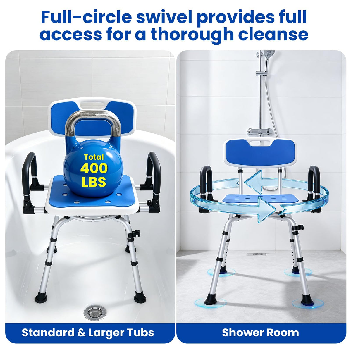 Swivel Shower Chair with Pivoting Arms, Adjustable Height U306855